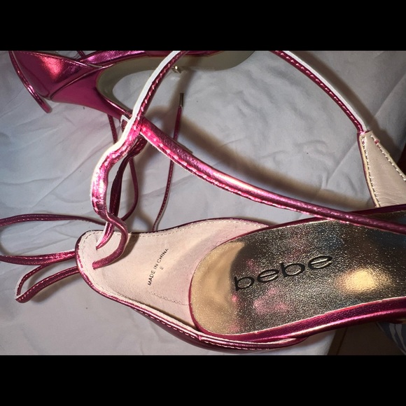 bebe Metallic Pink Strappy Pointed Toe Heels - Size 8 - Picture 5 of 6